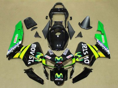 Custom 2003-2004 Honda CBR600RR Motorcycle Fairings - Glossy Black Yellow Green MoviStar Castrol UK