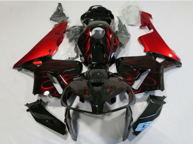 Custom 2005-2006 Honda CBR600RR Motorcycle Fairing - Glossy Black Red Flame UK