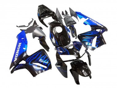 Custom 2005-2006 Honda CBR600RR Motorcycle Fairing - Glossy Black Blue Flame UK