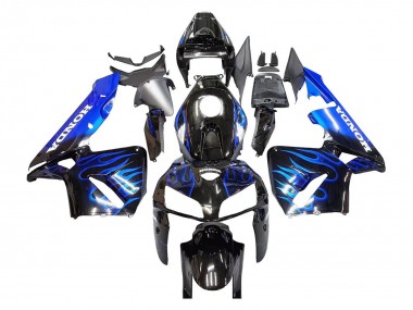 Custom 2005-2006 Honda CBR600RR Motorcycle Fairing - Glossy Black Blue Flame UK