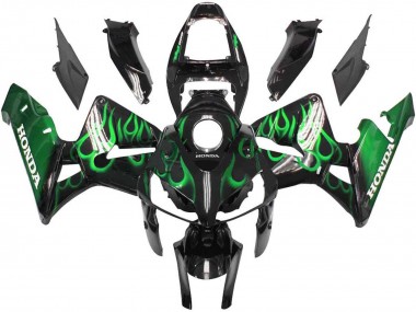 Custom 2005-2006 Honda CBR600RR Motorcycle Fairings - Glossy Black Green Flame UK