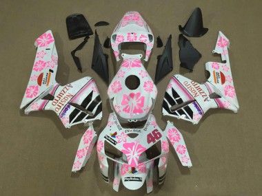 Custom 2005-2006 Honda CBR600RR Motorcycle Fairings - White with Pink Floral Nastro Azzurro 46 UK