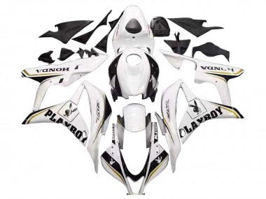 Custom 2007-2008 Honda CBR600RR Motorcycle Fairing - White Gold Glossy Black Playboy UK