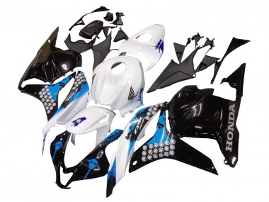 Custom 2009-2012 Honda CBR600RR Motorcycle Fairings Kit - White Blue Glossy Black UK