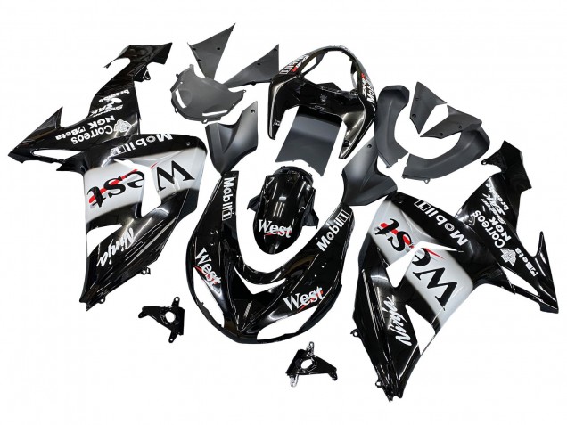 2006-2007 Kawasaki ZX10R Motorcycle Fairings - Glossy Black White West UK
