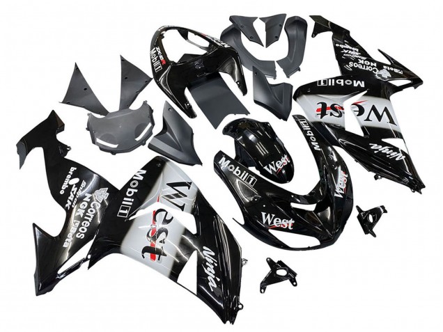 2006-2007 Kawasaki ZX10R Motorcycle Fairings - Glossy Black White West UK