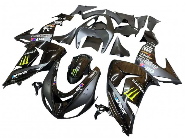 2006-2007 Kawasaki ZX10R Motorcycle Fairings - Grey Yellow Glossy Black Monster Elf UK