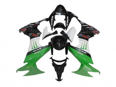 Custom 2008-2010 Kawasaki ZX10R Motorcycle Fairings - Glossy Black White Green Monster UK