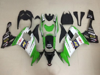 Custom 2008-2010 Kawasaki ZX10R Motorcycle Fairings - White Green Glossy Black Motul Neos Banca Petas UK
