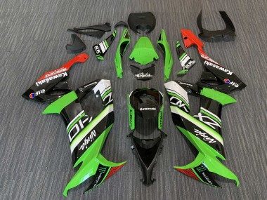 Custom 2008-2010 Kawasaki ZX10R Motorcycle Fairings - Green White Red Black Elf Monster Energy UK