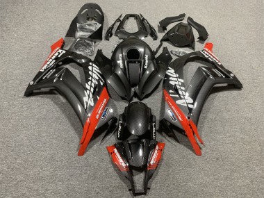 Custom 2008-2010 Kawasaki ZX10R Motorcycle Fairings - Black Carbon Fiber Red UK