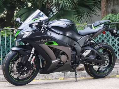 Custom 2011-2015 Kawasaki ZX10R Motorcycle Fairings - Matte Black Green White Honeycomb UK