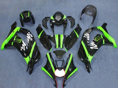 Custom 2016-2020 Kawasaki ZX10R Motorcycle Fairings - Glossy Black Green Monster UK