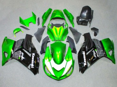 Custom 2006-2011 Kawasaki ZX14R ZZR1400 Motorcycle Fairings - Green White Glossy Black UK
