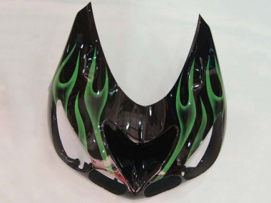 Custom 2006-2011 Kawasaki ZX14R ZZR1400 Motorcycle Fairing - Glossy Black Green Flame UK