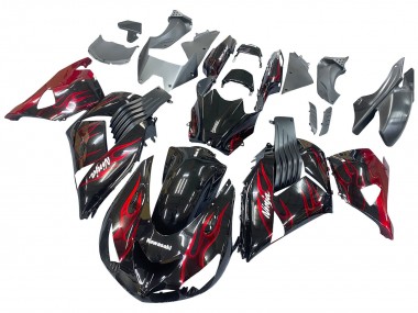 Custom 2006-2011 Kawasaki ZX14R ZZR1400 Motorcycle Fairing Kits - Glossy Black Red Flame UK