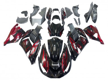 Custom 2006-2011 Kawasaki ZX14R ZZR1400 Motorcycle Fairing Kits - Glossy Black Red Flame UK