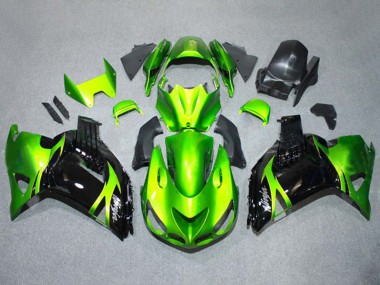 Custom 2006-2011 Kawasaki ZX14R ZZR1400 Motorcycle Fairings Kits - Green Glossy Black UK
