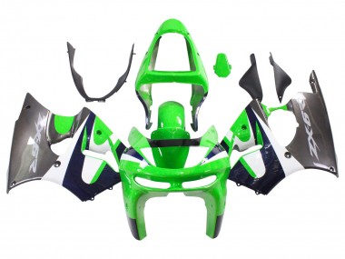 Custom 1998-1999 Kawasaki ZX6R Motorcycle Fairings - Green White Dark Blue Silver UK