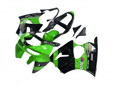 Custom 1998-1999 Kawasaki ZX6R Motorcycle Fairings - Green Glossy Black Elf Bridgestone UK