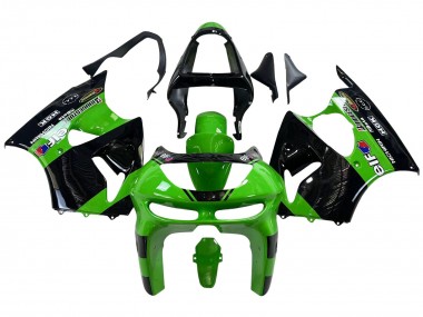 Custom 1998-1999 Kawasaki ZX6R Motorcycle Fairings - Green Glossy Black Elf Bridgestone UK