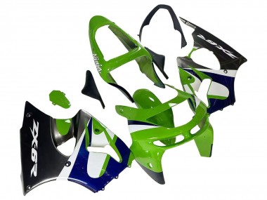 Custom 1998-1999 Kawasaki ZX6R Motorcycle Fairings - Green White Blue Silver Glossy Black UK