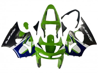 Custom 1998-1999 Kawasaki ZX6R Motorcycle Fairings - Green White Blue Silver Glossy Black UK