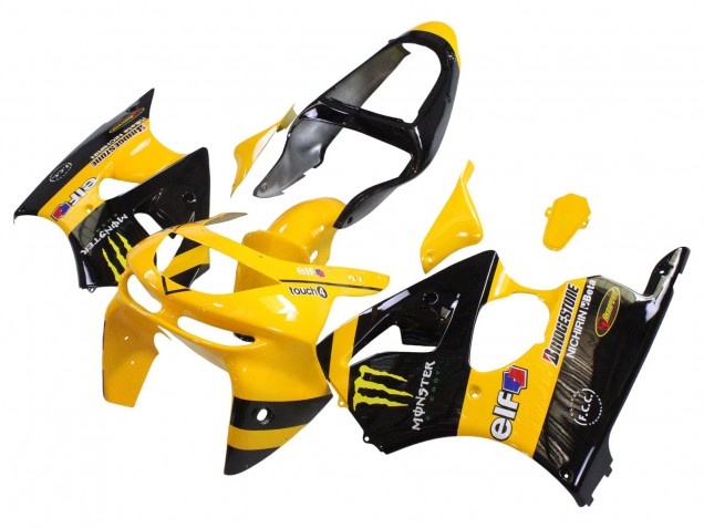 1998-1999 Kawasaki ZX6R Motorcycle Fairings - Yellow Black Monster Elf Bridgestone UK