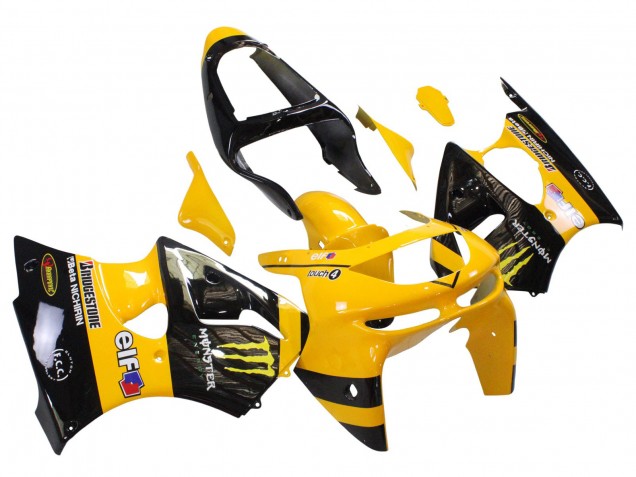 1998-1999 Kawasaki ZX6R Motorcycle Fairings - Yellow Black Monster Elf Bridgestone UK