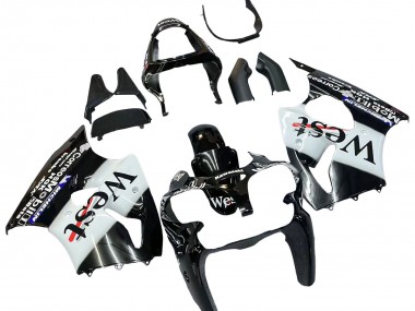 Custom 2000-2002 Kawasaki ZX6R Motorcycle Fairings - Glossy Black White West Michelin UK