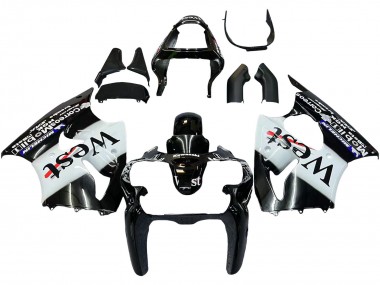 Custom 2000-2002 Kawasaki ZX6R Motorcycle Fairings - Glossy Black White West Michelin UK