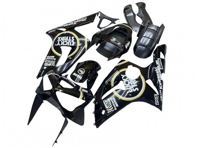 2003-2004 Kawasaki ZX6R Motorcycle Fairings - Glossy Black White Motul Lucky Strike UK
