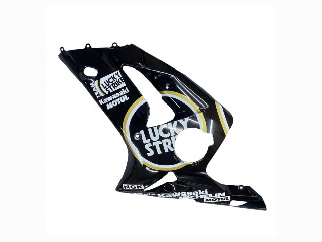 2003-2004 Kawasaki ZX6R Motorcycle Fairings - Glossy Black White Motul Lucky Strike UK