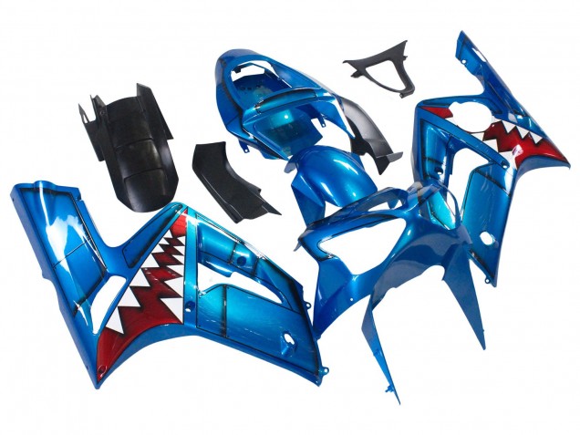 2003-2004 Kawasaki ZX6R Motorcycle Fairings - Blue White Red Shark UK