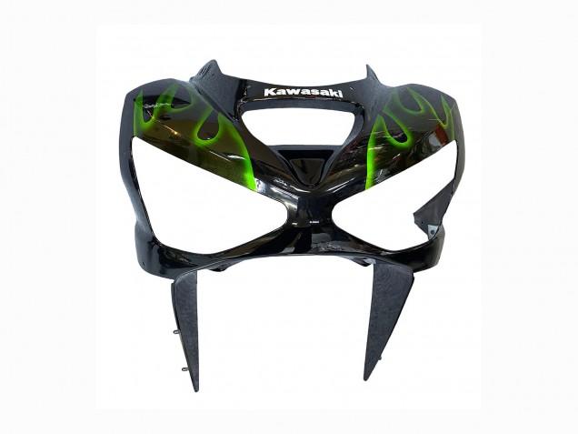 2003-2004 Kawasaki ZX6R Motorcycle Fairings - Glossy Black Green Flame UK