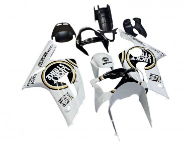Custom 2003-2004 Kawasaki ZX6R Motorcycle Fairings - White Black Motul Lucky Strike UK