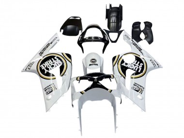 Custom 2003-2004 Kawasaki ZX6R Motorcycle Fairings - White Black Motul Lucky Strike UK