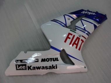 Custom 2003-2004 Kawasaki ZX6R Motorcycle Fairings - White Blue Red Fiat UK