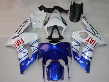 Custom 2003-2004 Kawasaki ZX6R Motorcycle Fairings - White Blue Red Fiat UK
