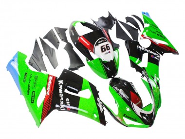 Custom 2005-2006 Kawasaki ZX6R Motorcycle Fairings - Green Red Black Elf 66 UK