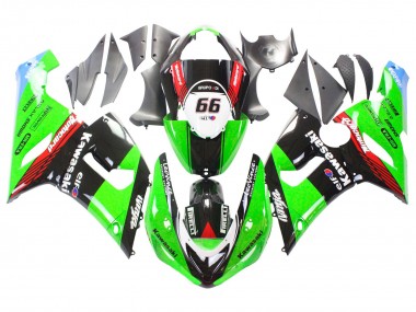 Custom 2005-2006 Kawasaki ZX6R Motorcycle Fairings - Green Red Black Elf 66 UK