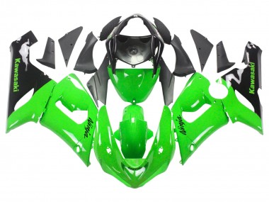 Custom 2005-2006 Kawasaki ZX6R Motorcycle Fairings - Green Black Ninja UK