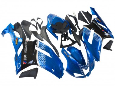 Custom 2007-2008 Kawasaki ZX6R Motorcycle Fairings - Black Blue Elf UK