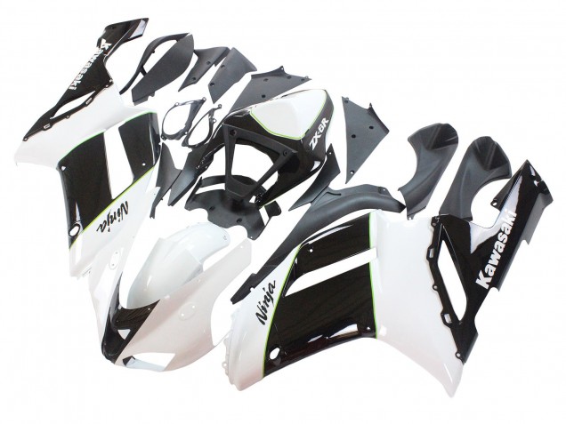 2007-2008 Kawasaki ZX6R Motorcycle Fairings - Black White Ninja UK