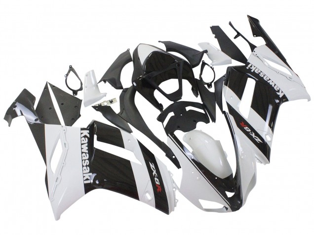 2007-2008 Kawasaki ZX6R Motorcycle Fairing - White Black UK