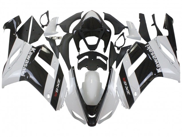 2007-2008 Kawasaki ZX6R Motorcycle Fairing - White Black UK