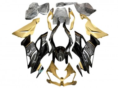 Custom 2019-2022 Kawasaki ZX6R Motorcycle Fairings - Gold Glossy Black White Honeycomb UK