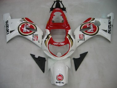Custom 2000-2002 Suzuki GSXR1000 Motorcycle Fairings - White Red Lucky Strike UK