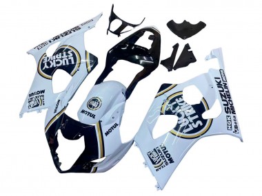 Custom 2003-2004 Suzuki GSXR 1000 Motorcycle Fairings - White Black Gold Motul Lucky Strike UK