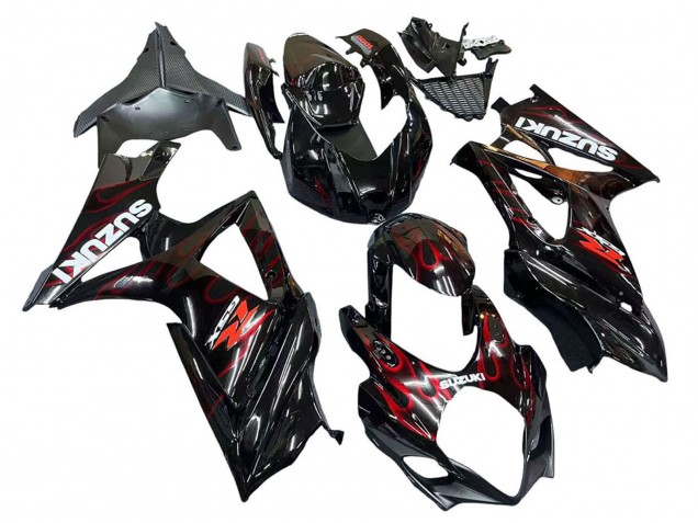 2007-2008 Suzuki GSXR 1000 Motorcycle Fairings - Black Red Flame UK